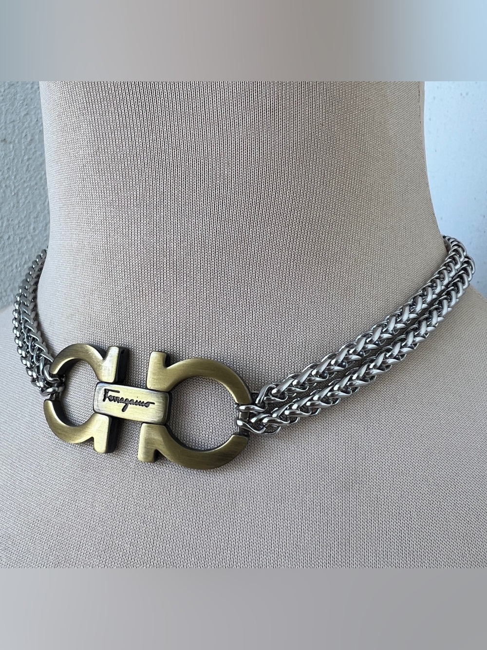 Vintage Ferragamo x Junk You! Rescued Two-tone Upcycled Choker Necklace 14-17”